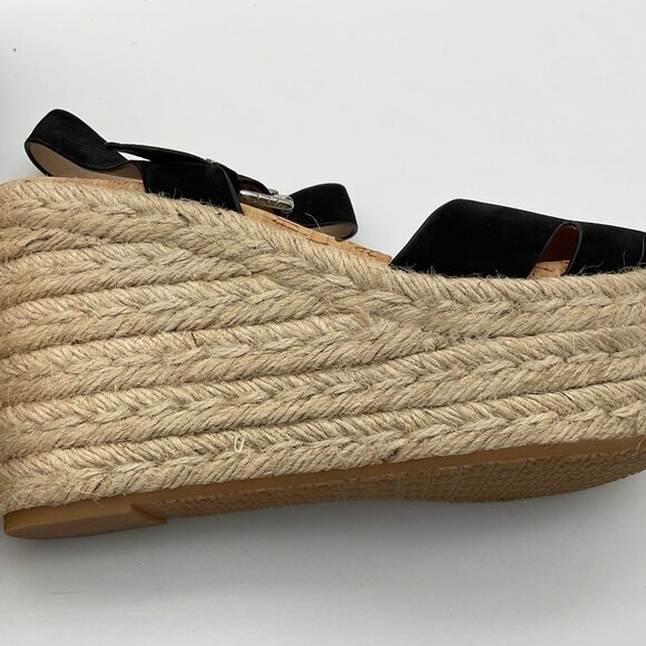 Sam Edelman Maura Espadrille Black Wedge Sandals Jute Trim Suede Upper 8M - Picture 9 of 10
